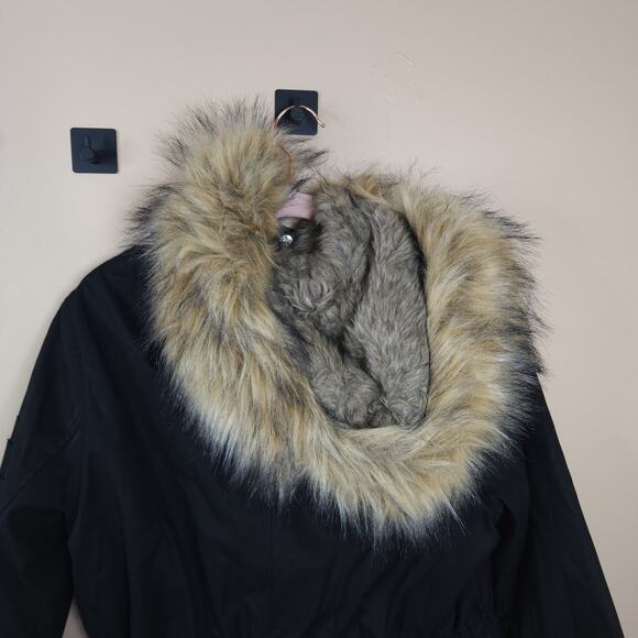 ASOS Faux Fur Hood Drawstring Parka Coat in Black Size 6 - Picture 9 of 15